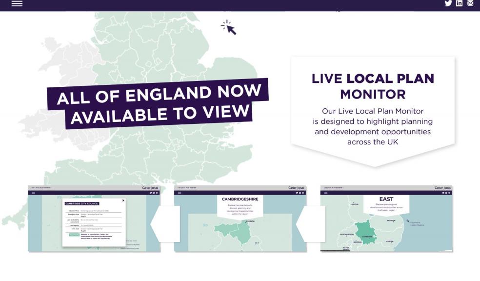 Carter Jonas’s Live Local Plan Monitor Achieves Coverage Across England and Wales planning, development, land, carter jonas