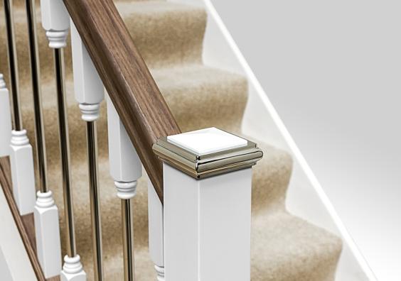 Chrome and walnut stair parts