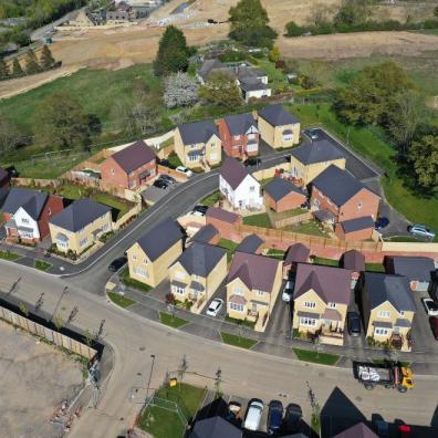 Aerial view of new homes