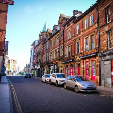 Residential and commercial street in Leeds United Kingdom