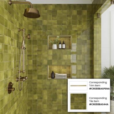 Apollo Tile’s Green Ceramic Pencil Tile Trim for Backsplashes and Walls
