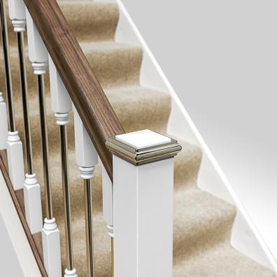 Chrome and walnut stair parts